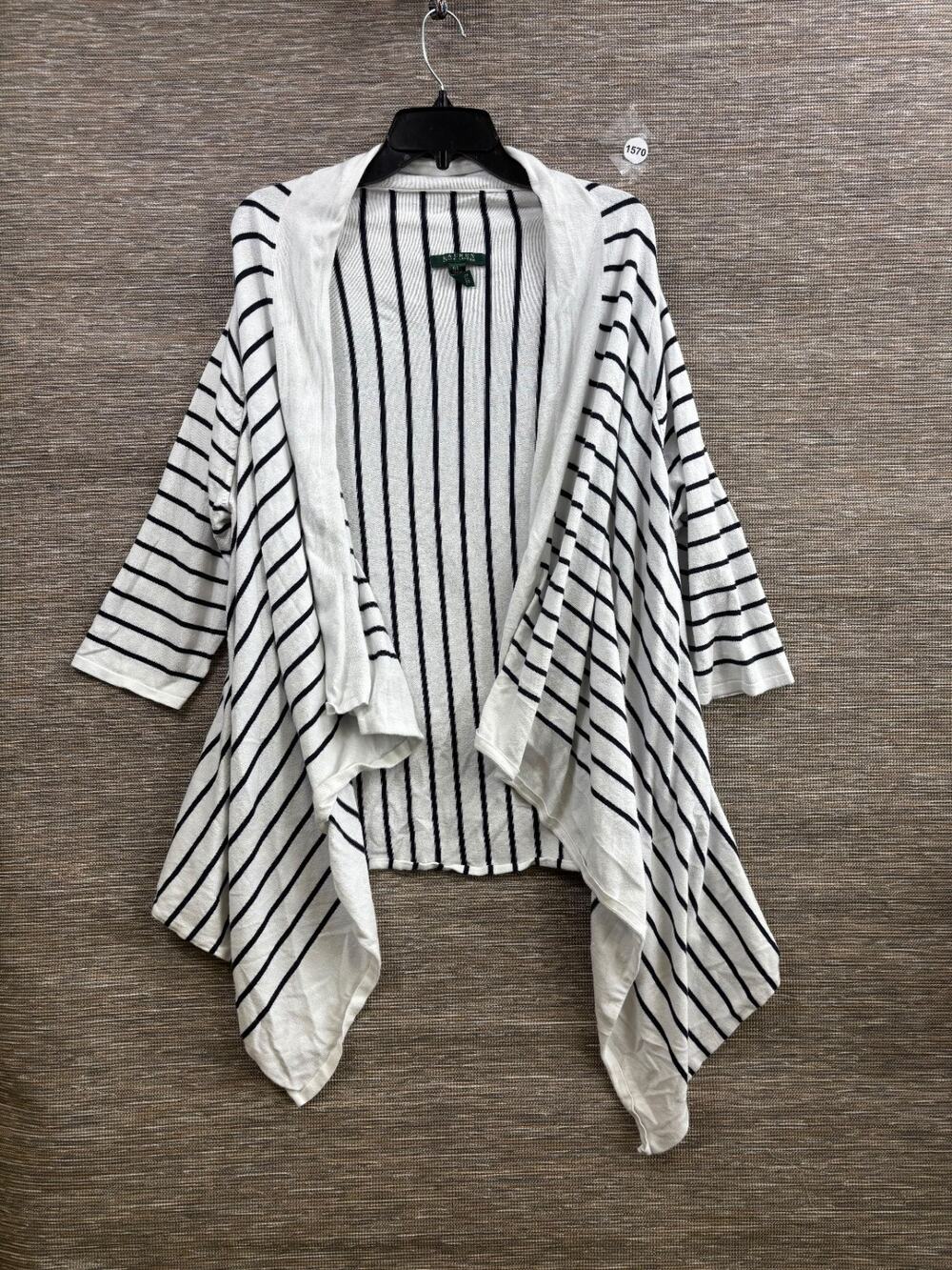 Lauren Ralph Lauren Striped Open Front Cardigan Sweater Womens One Size White